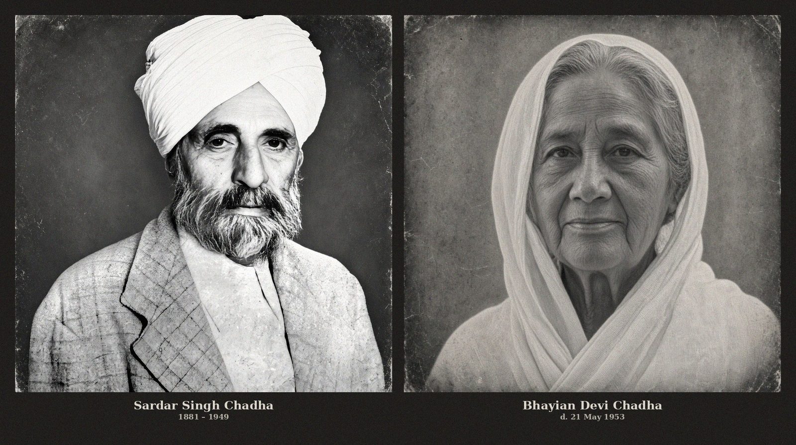 Portraits of Sardar Singh Chadha (1881–1949) and Bhayian Devi Chadha (d. 21 May 1953)